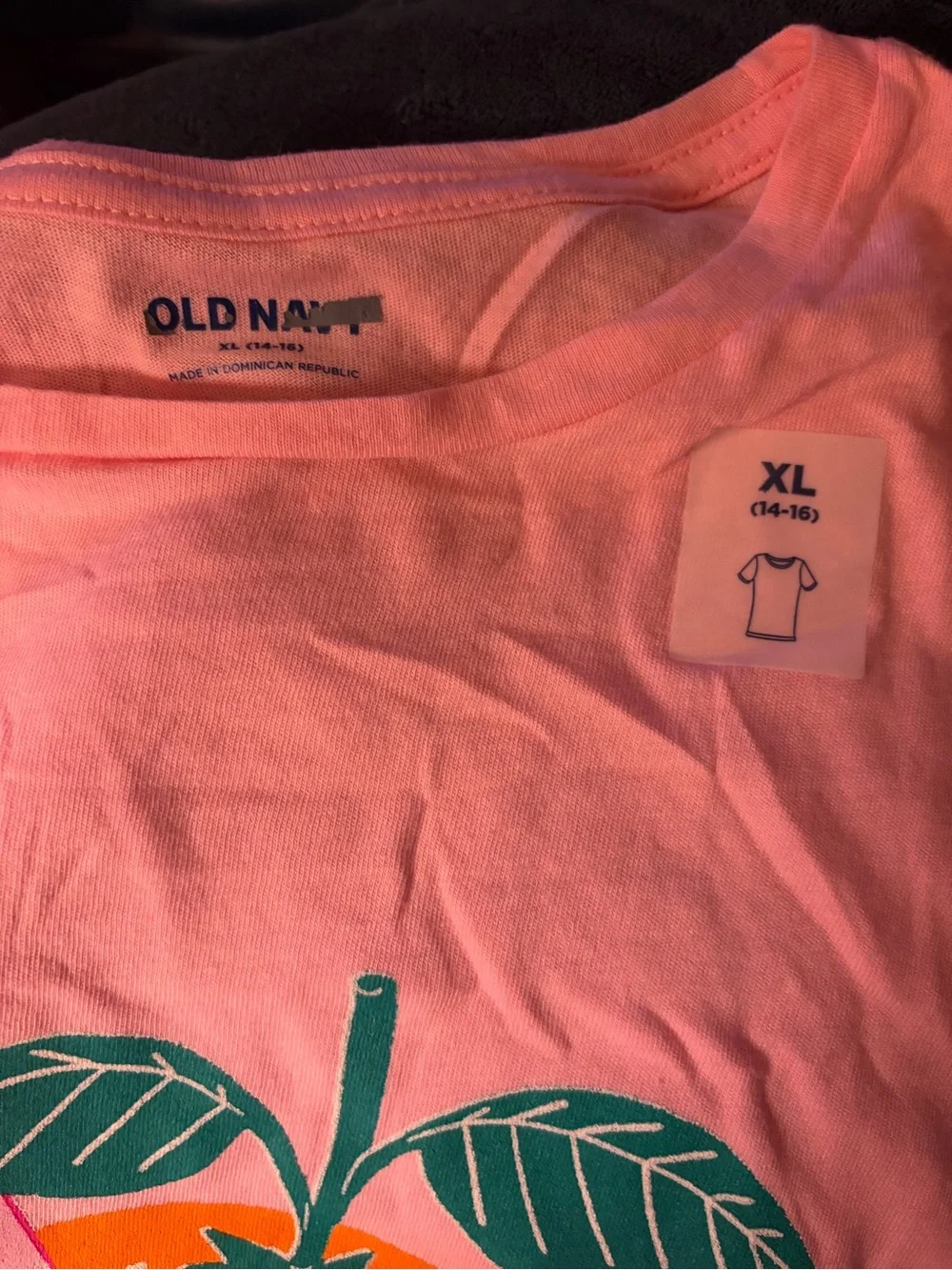 Old Navy Pink Graphic Tee with Orange & Teal 'Creative Juice' Print